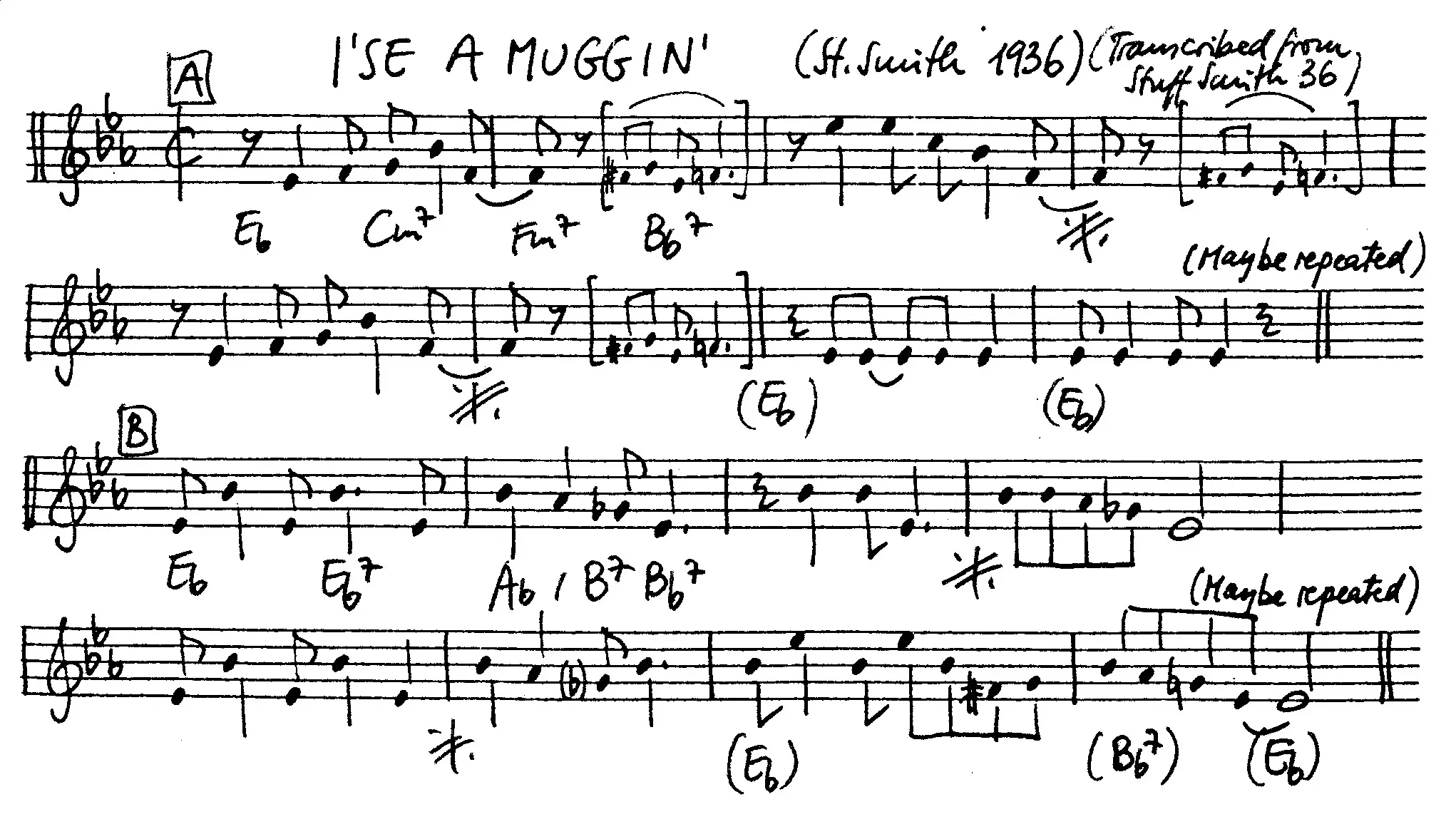 i'se a muggin'. Free Jazz Leadsheet, courtesy of The Jungle Jazz Band